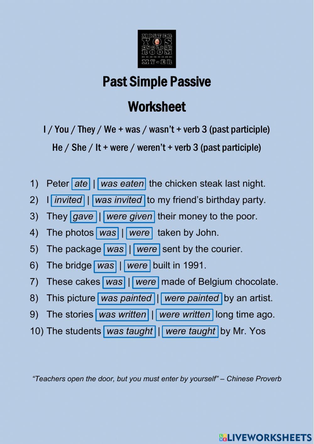 Past Simple Passive Worksheet