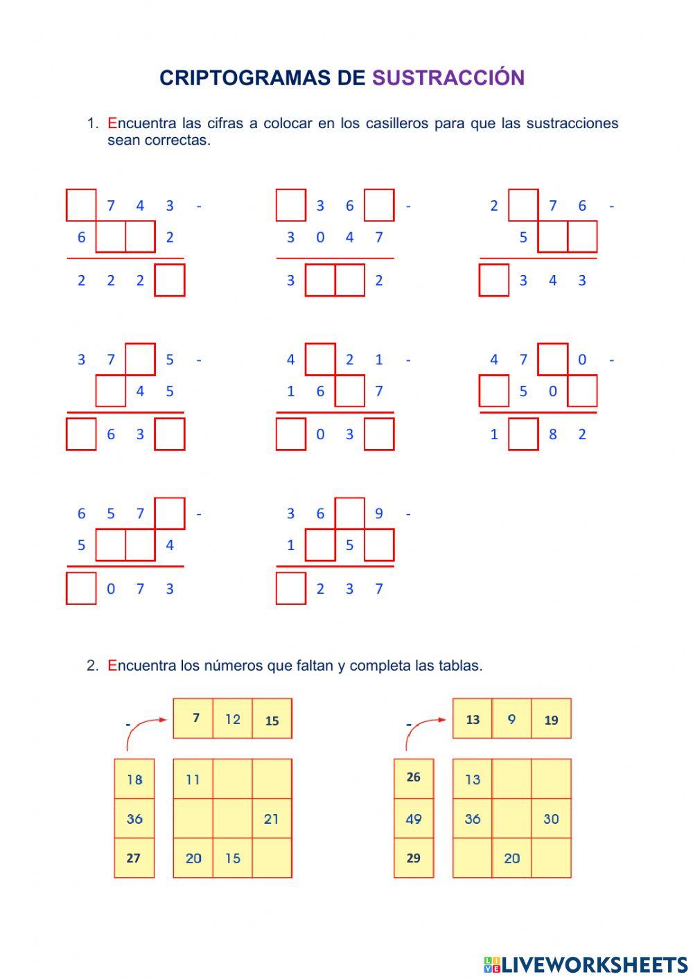 Los criptogramas de sustracción