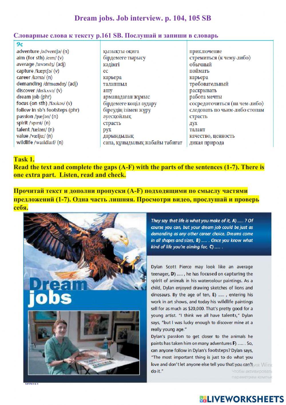 Dream jobs. Job interview. p. 104, 105 SB