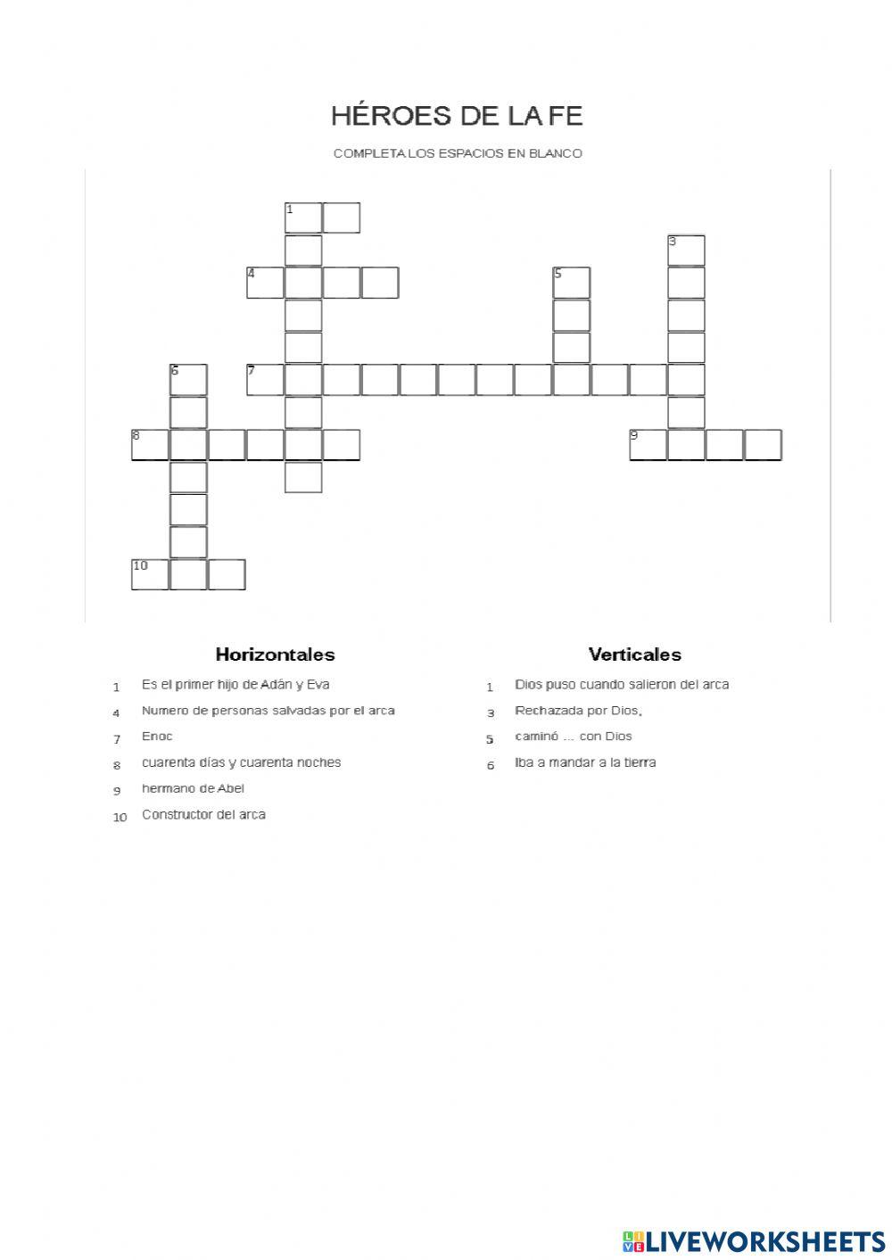 Crucigrama héroes de la fe