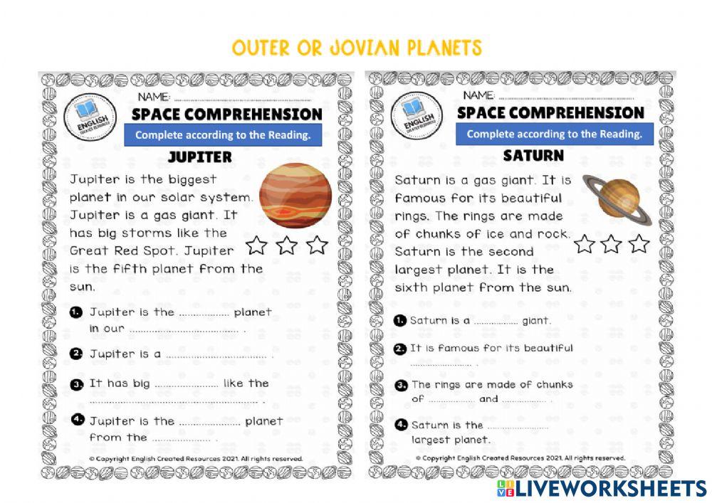 outer planets online exercise for Live Worksheets