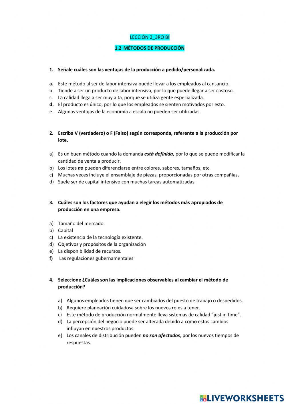 Métodos de producción Métodos de producción