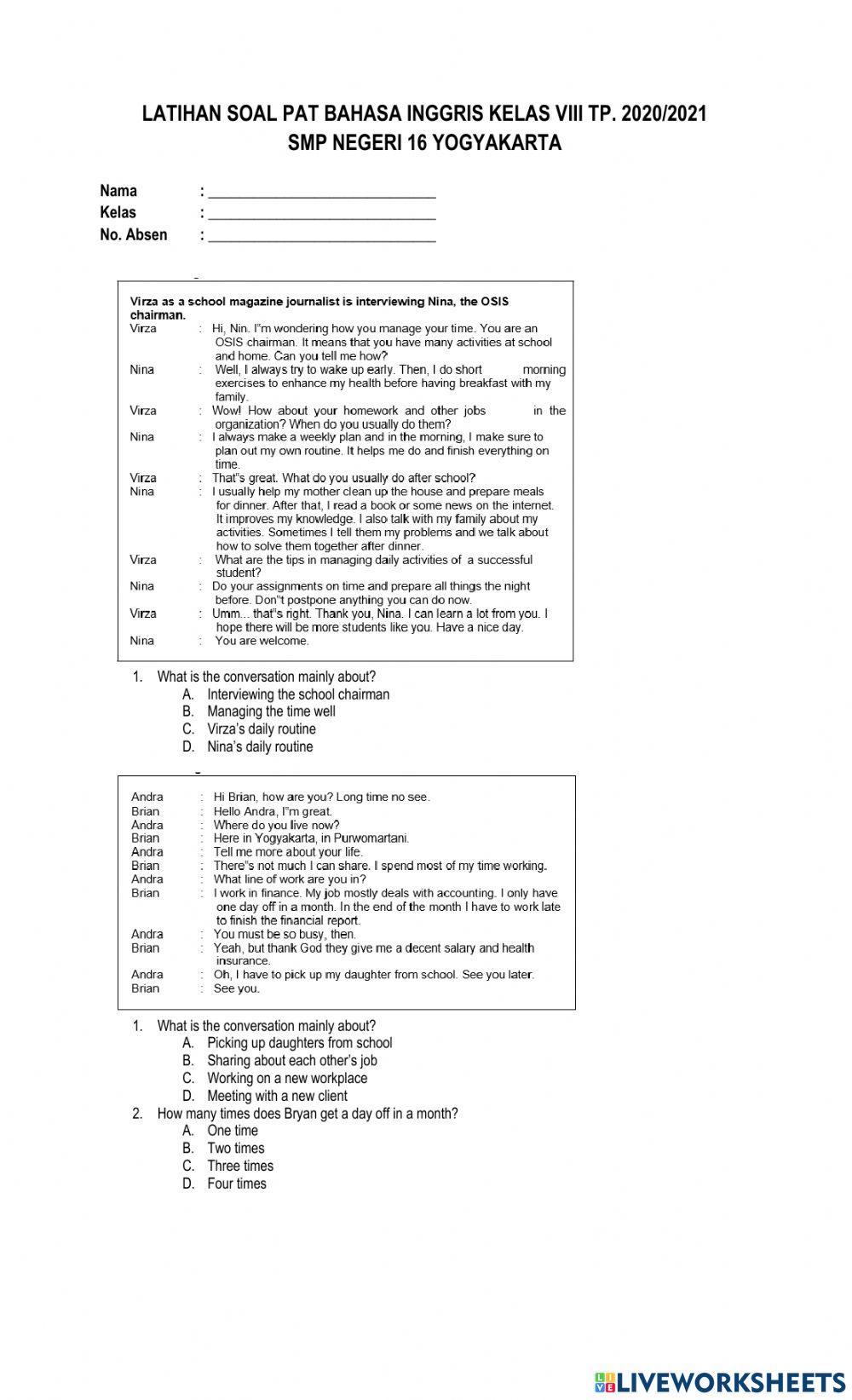 Latihan PAT Kelas 8 2021 1-24