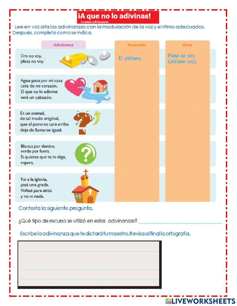 Ejercicios de adivinanzas.