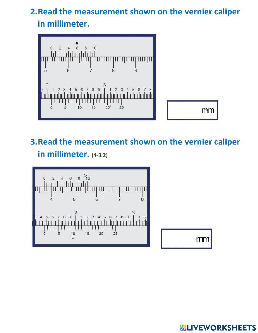 Caliper Reading Worksheet