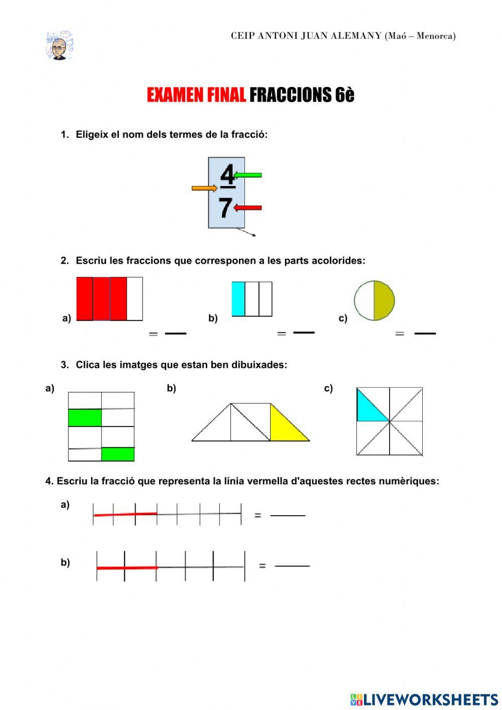 EXAMEN FINAL FRACCIONS 6è