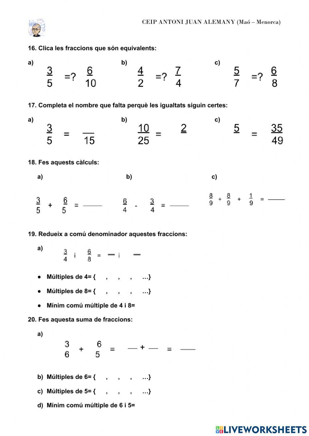 EXAMEN FINAL FRACCIONS 6è