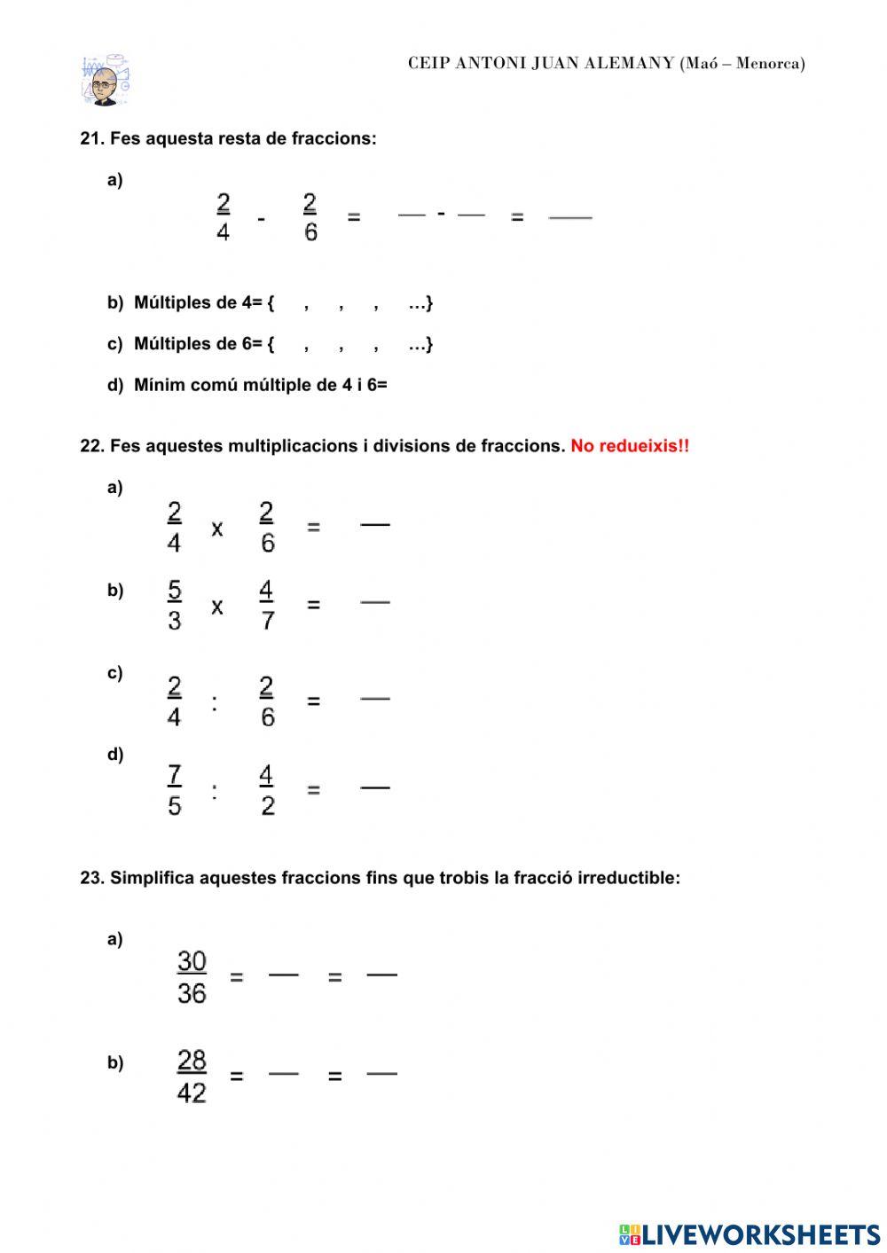 EXAMEN FINAL FRACCIONS 6è