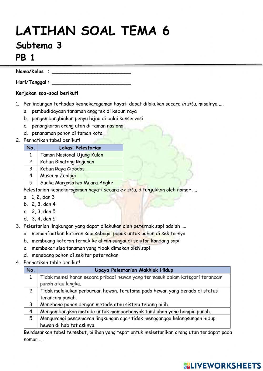 Latihan Soal Tema 6 Subtema 3 Kelas 3