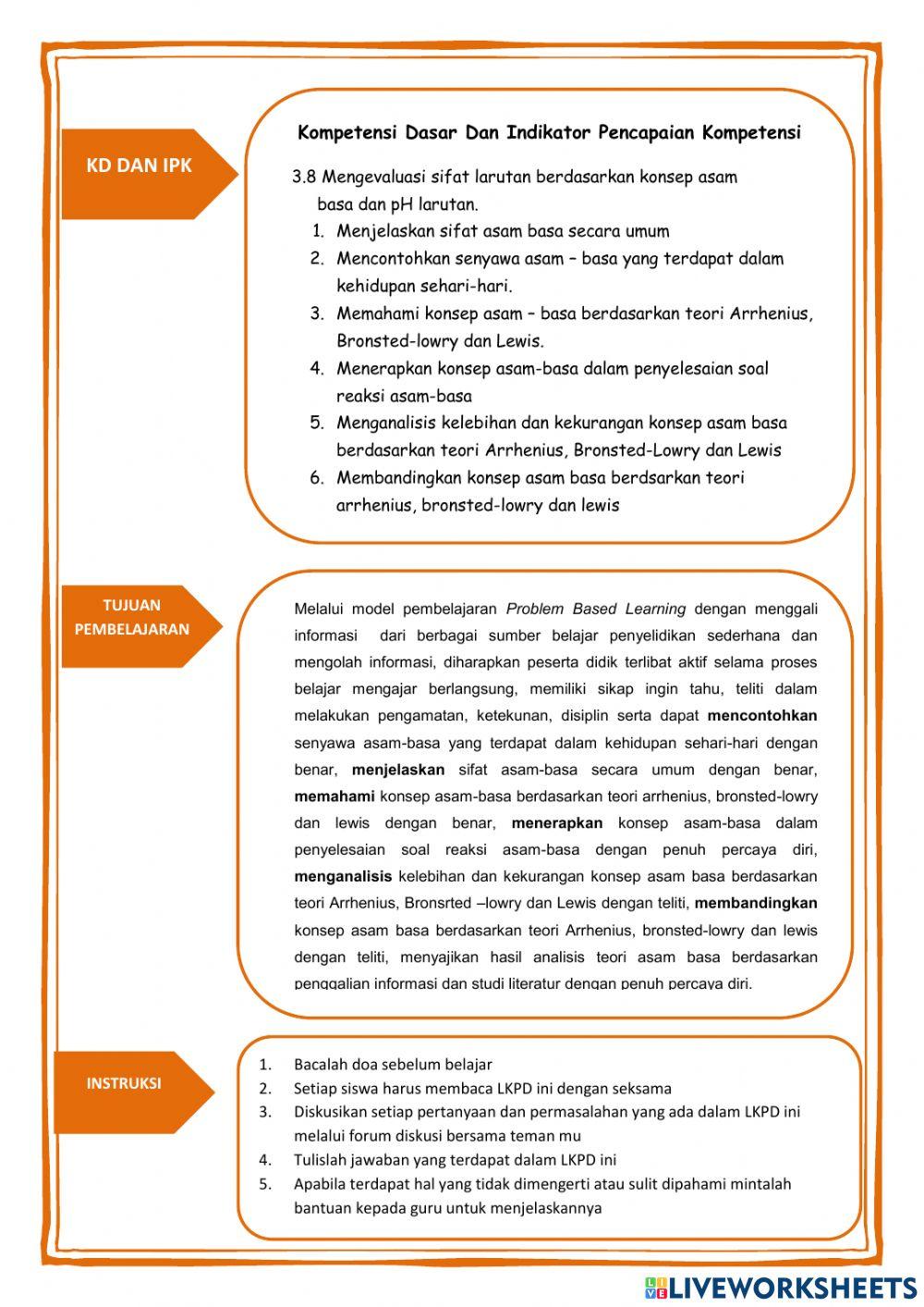 Lkpd teori asam basa