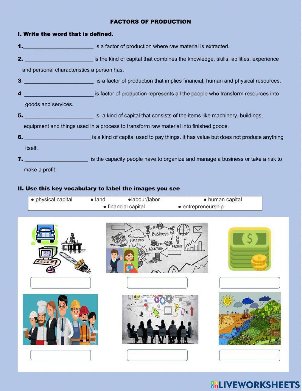 Factors of Production exercise | Live Worksheets factors-of-production-exercise-live-worksheets