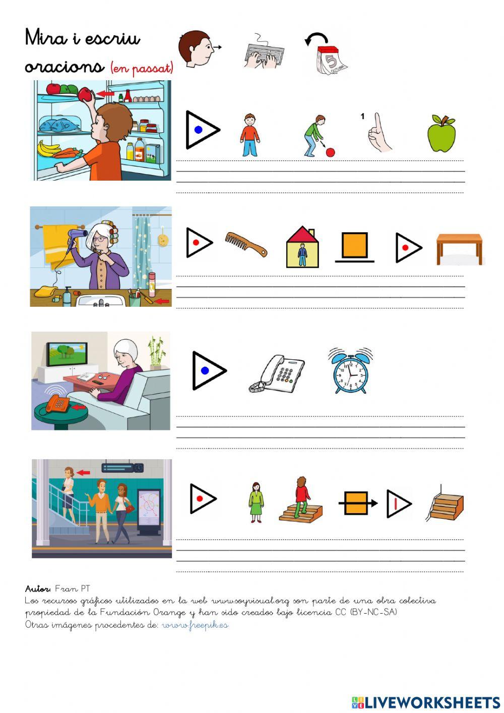 Escriure oracions 1 en passat (amb pictogrames) 