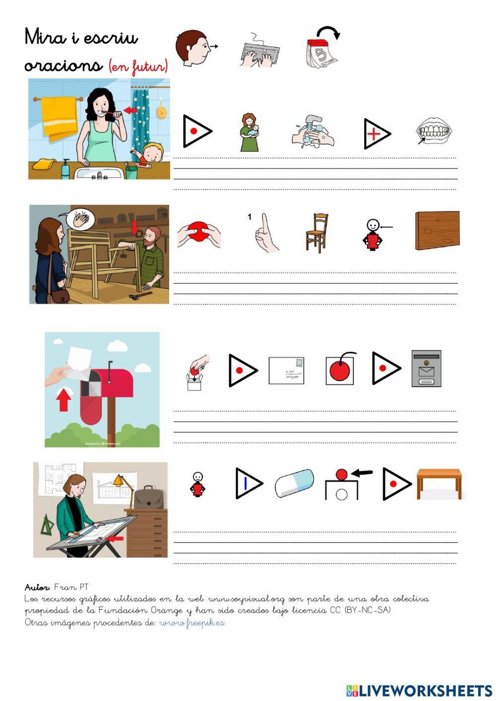 Escriure oracions 2 en futur. (amb pictogrames).