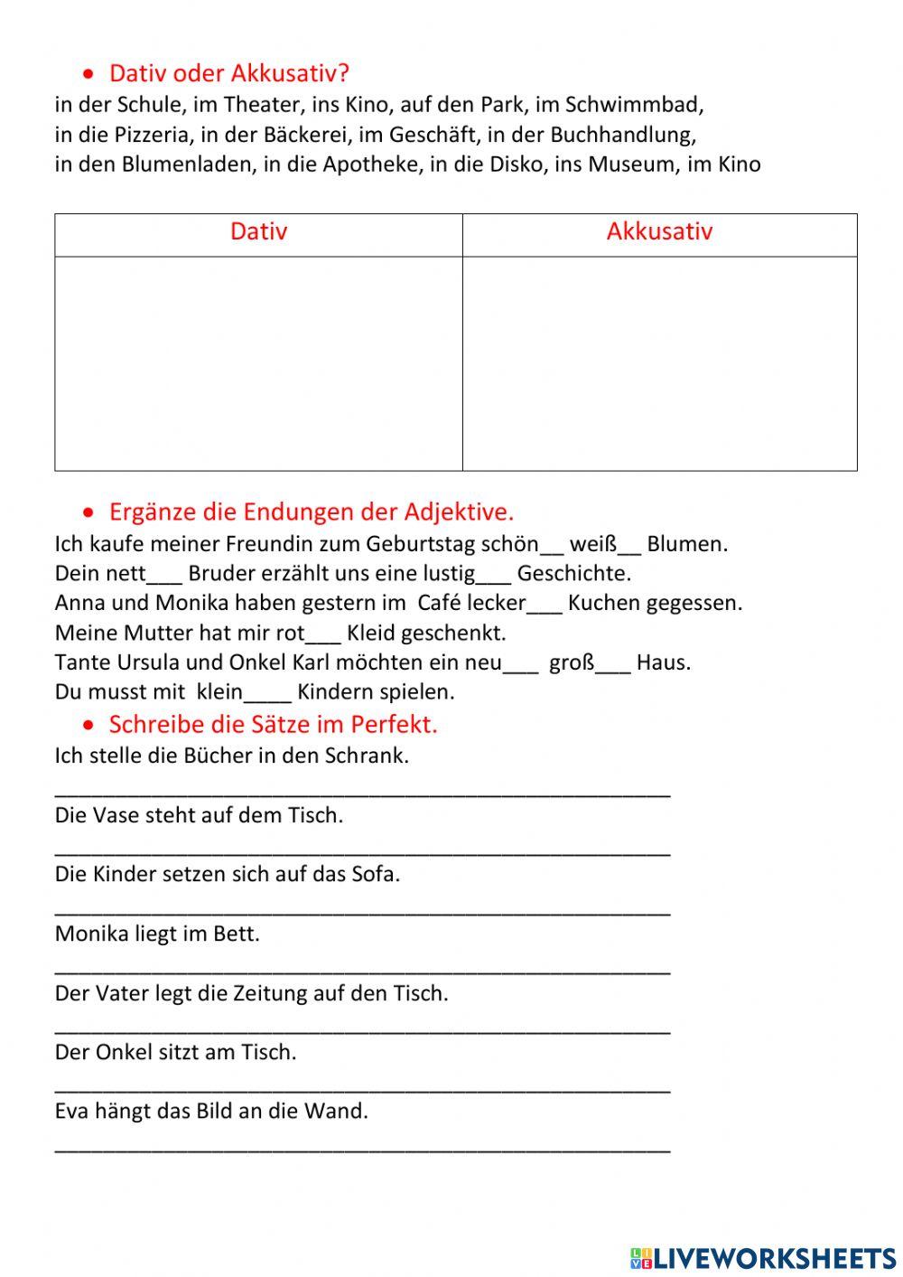 Dativ, Akkusativ, Perfekt