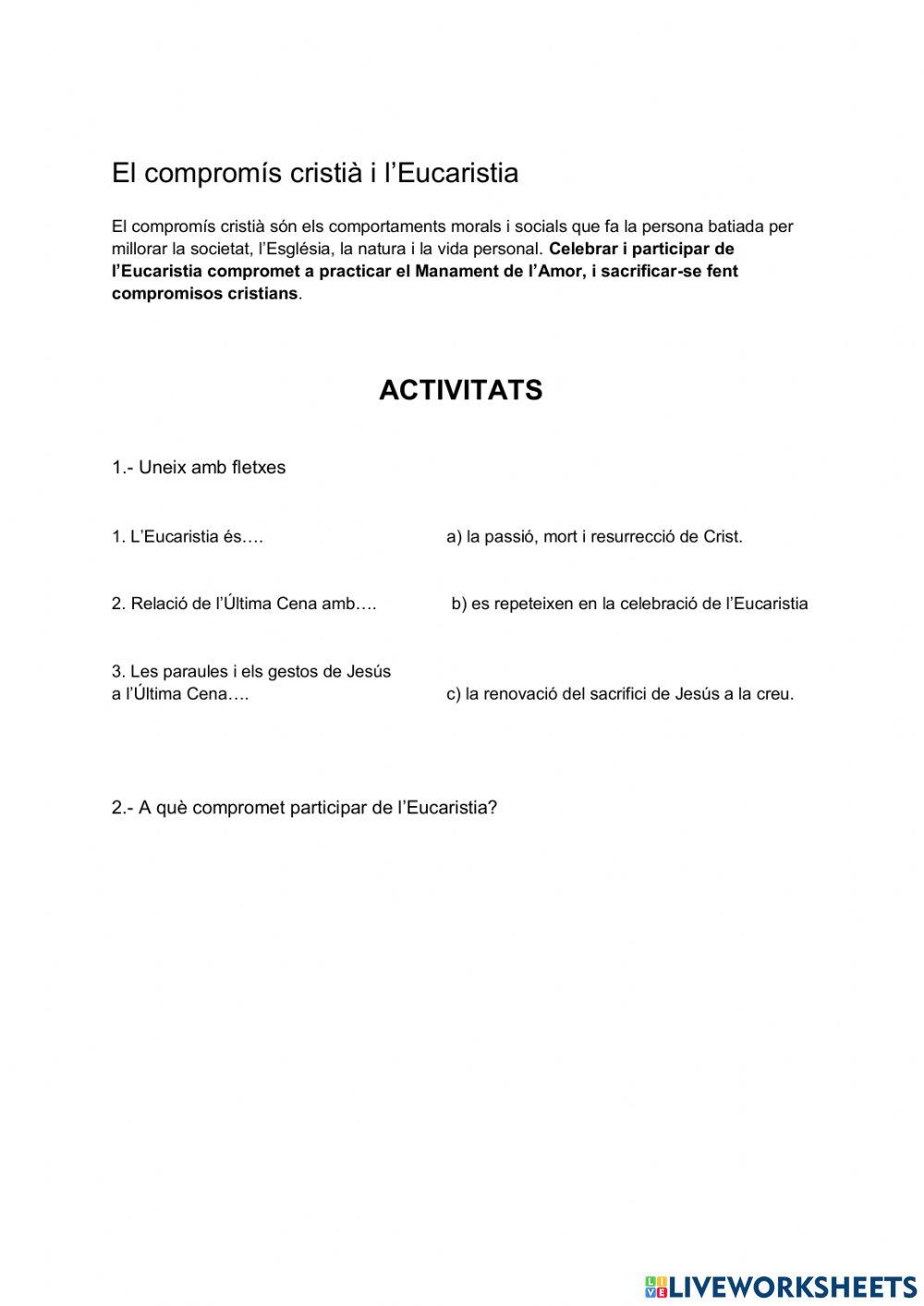 El compromís cristià i l’Eucaristia