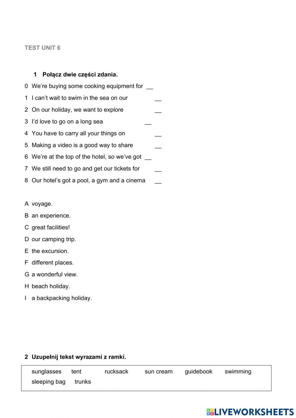 Test on travel vocabulary