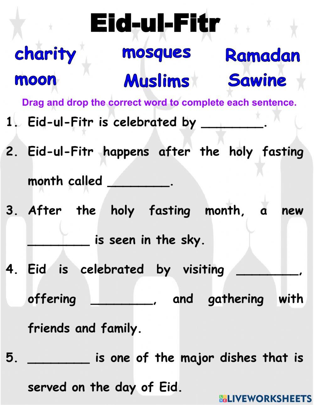 Eid ul Fitr online exercise for Live Worksheets Eid ul Fitr online exercise for Live Worksheets