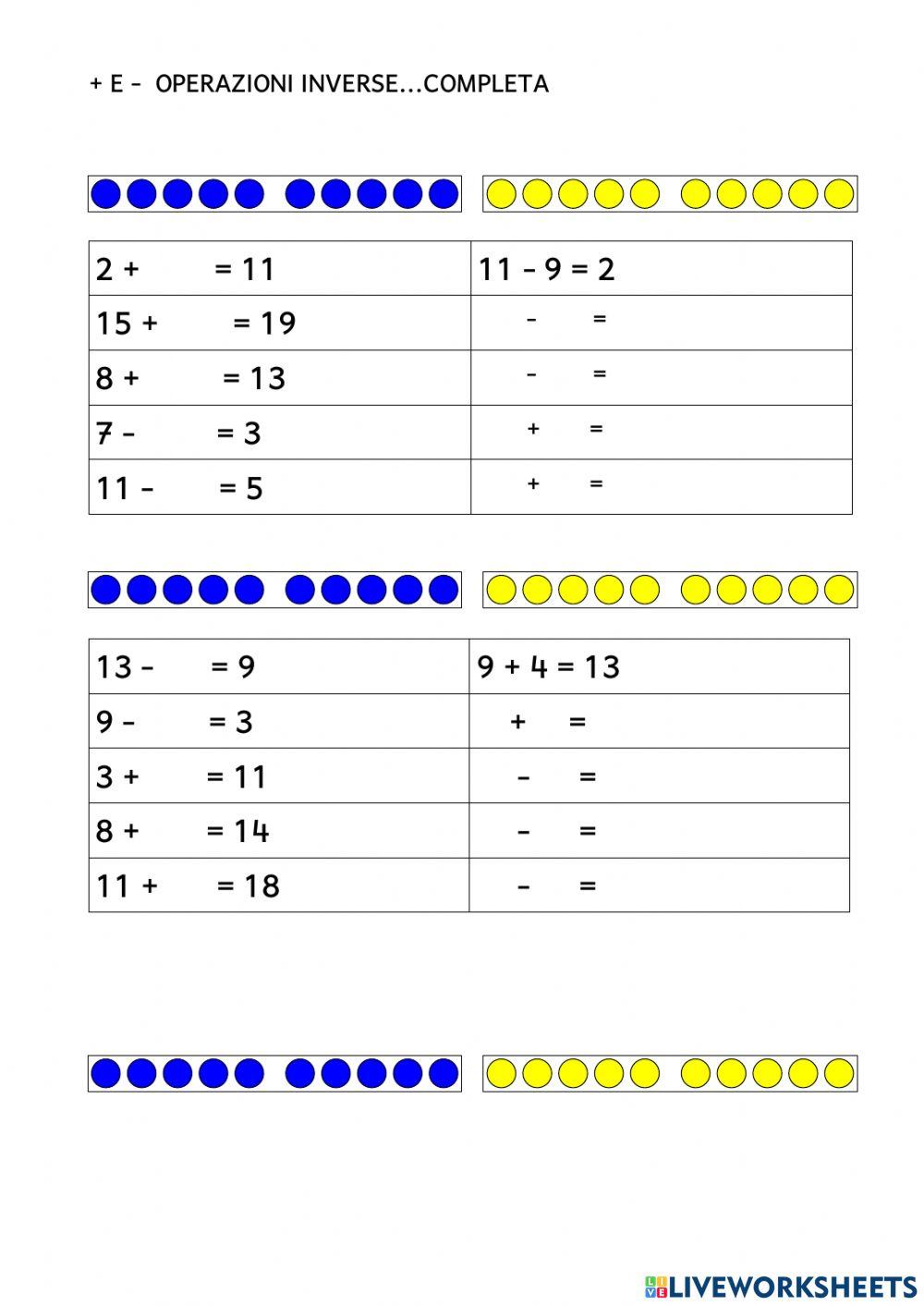 Addizione e sottrazione operazioni inverse