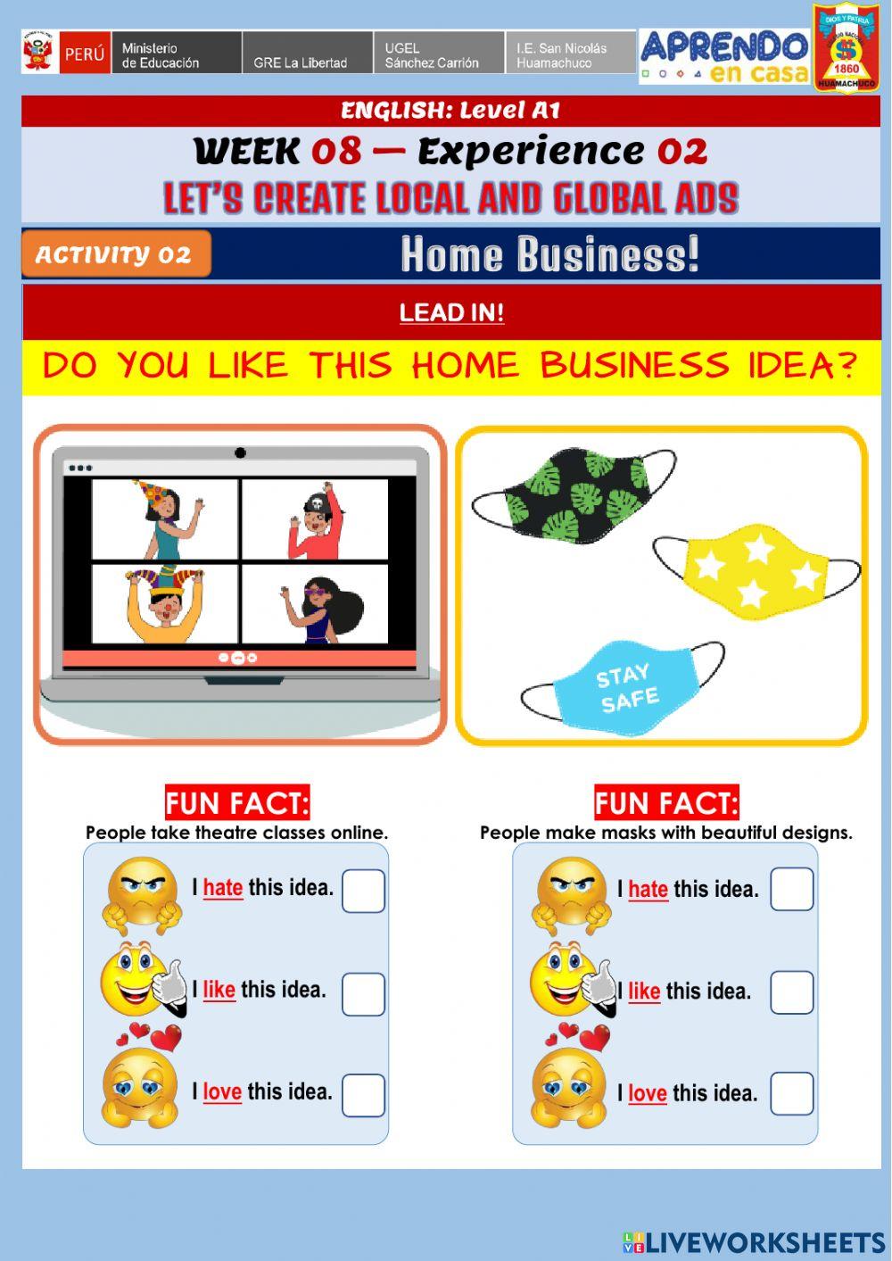 Week 8 - A1 - Experience 2 - Activity 2. Home business