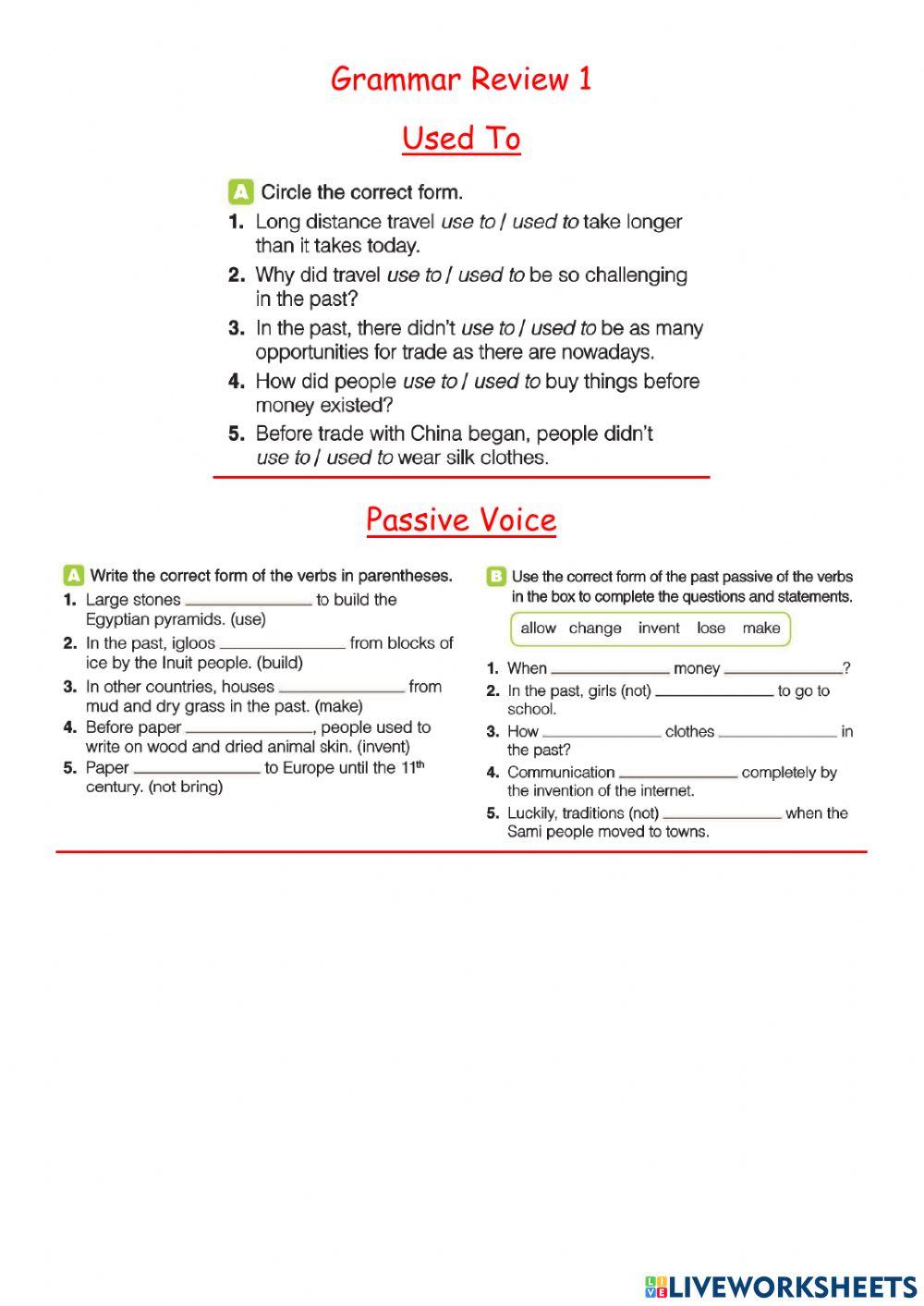 Used To - Passive Voice in the Past