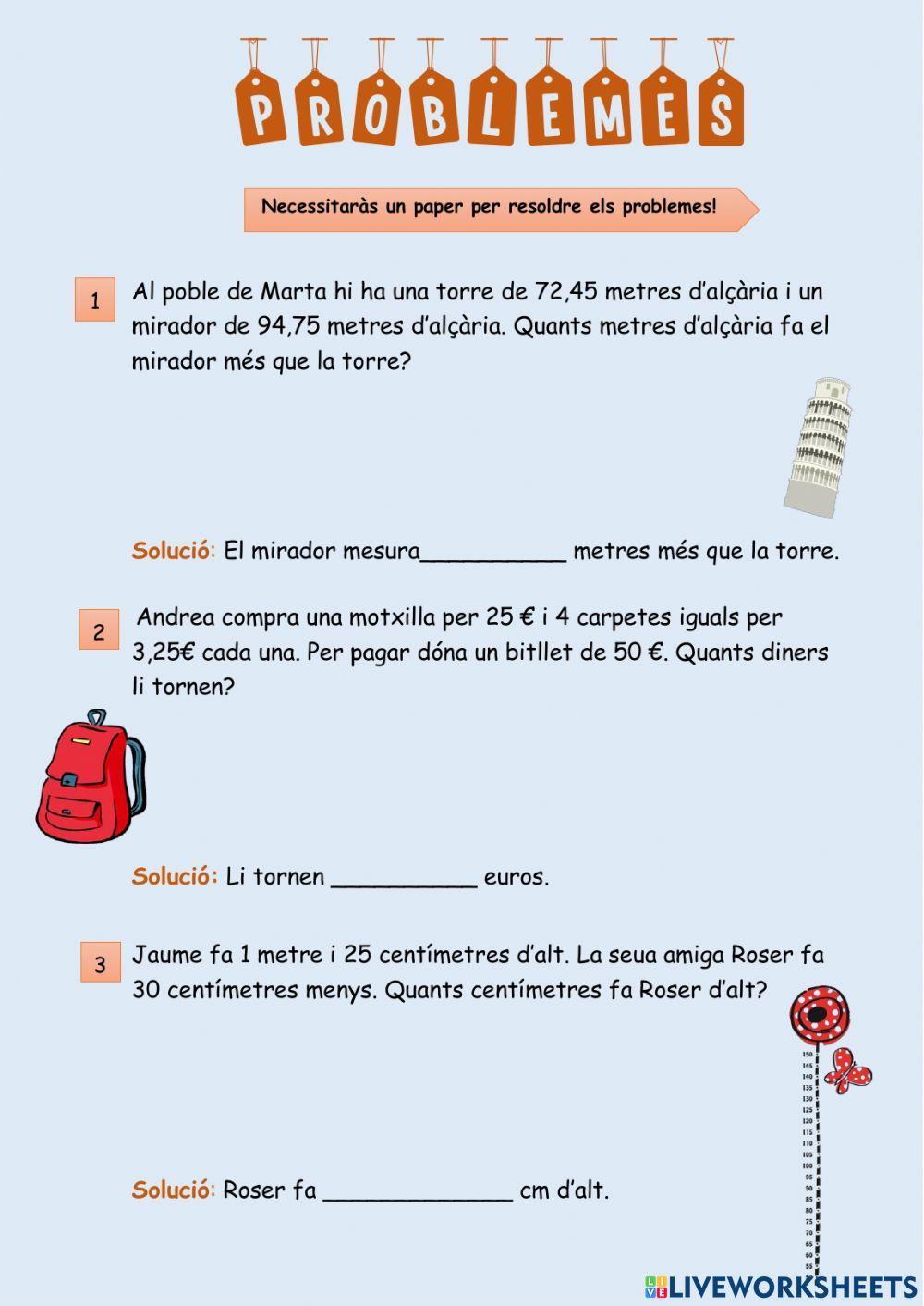 Problemes números decimals i mesures