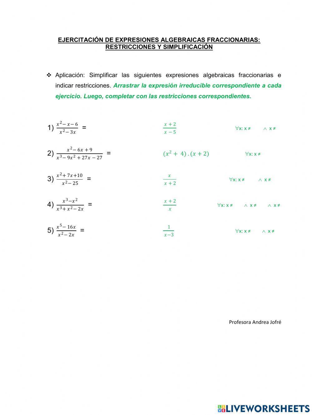 Expresiones Algebraicas Fraccionarias: Restricciones y simplificación