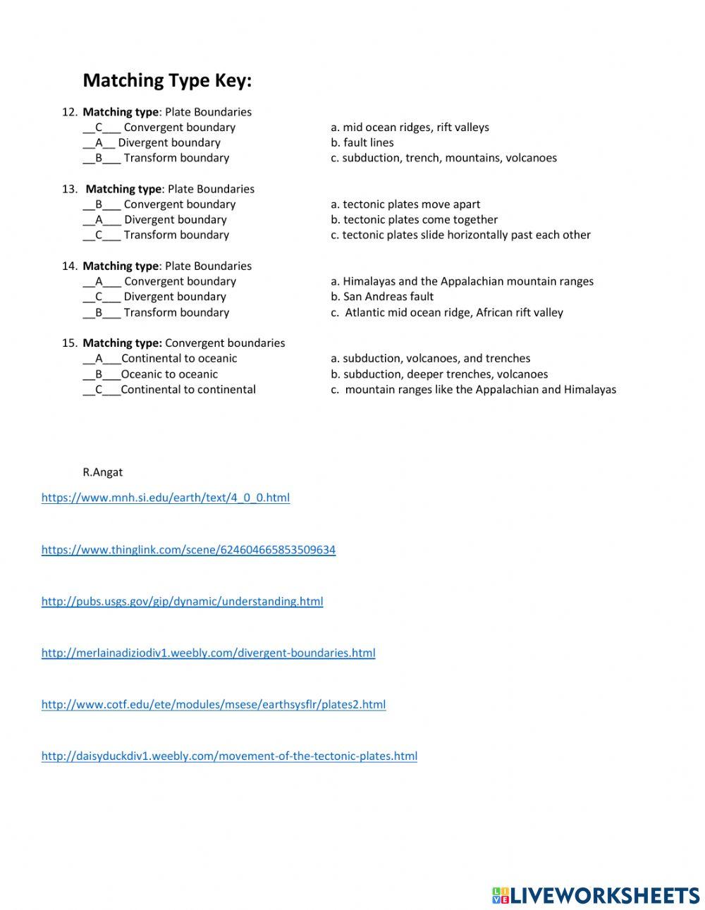 Plate Tectonics Worksheet