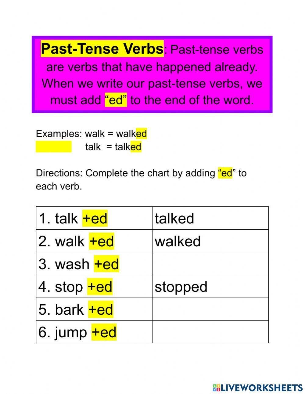 Past Tense Verbs Anchor Chart