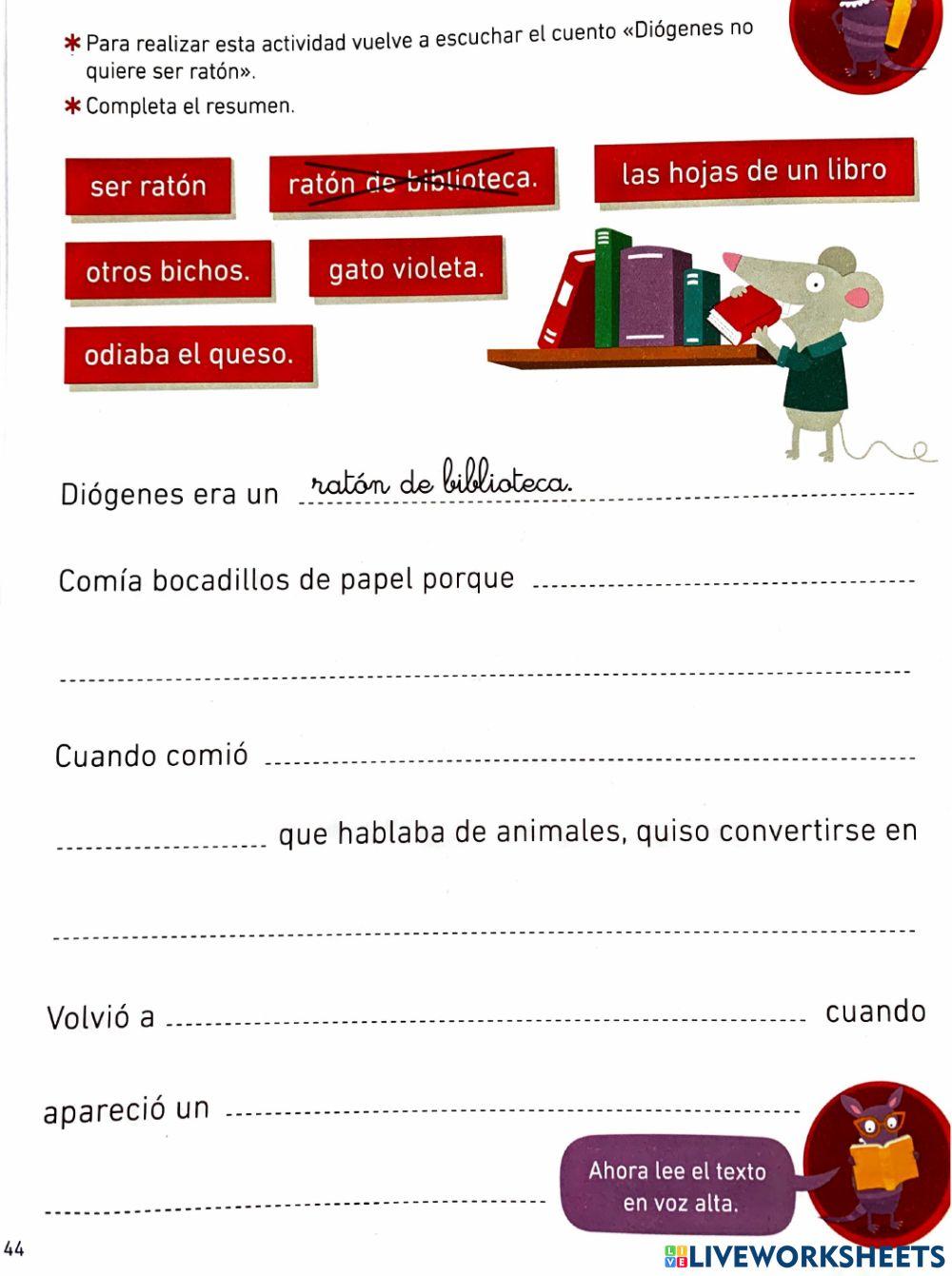 Diógenes no quiere ser ratón, página 44 del CLE segundo
