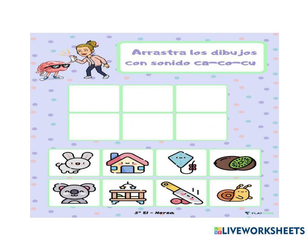 Fichas de la silaba ca,ce,ci,co,cu