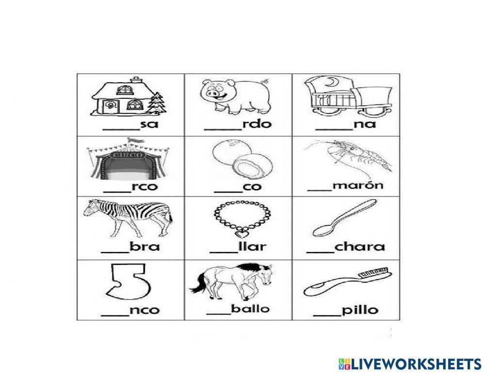 Fichas de la silaba ca,ce,ci,co,cu