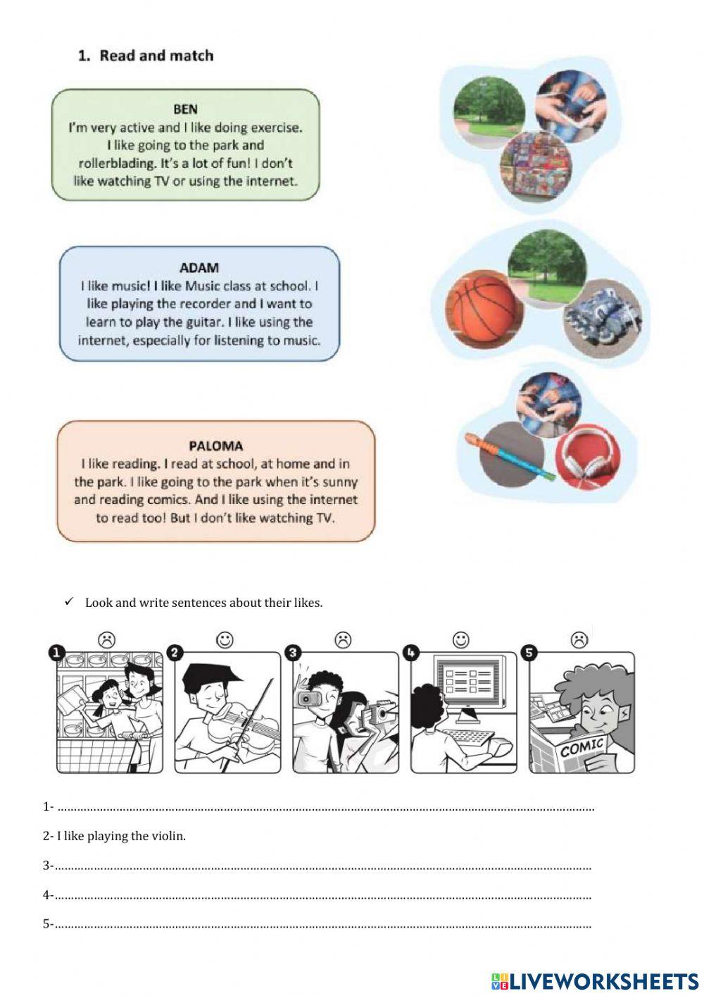 Likes and free time activities