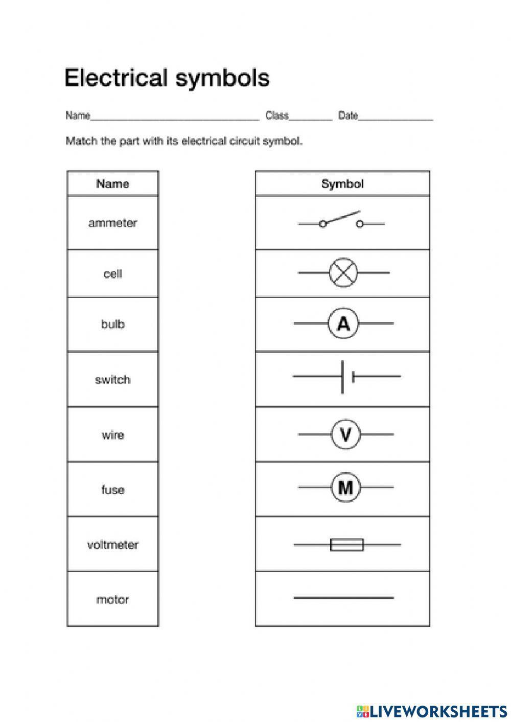 Electrical symbols 979204 RAFA Live Worksheets
