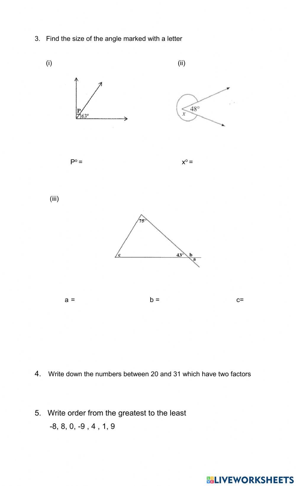 Mathematics Review quiz