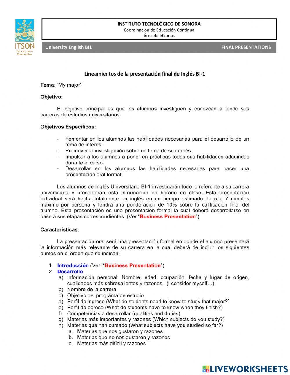 Final Presentations Guidelines English B1-I