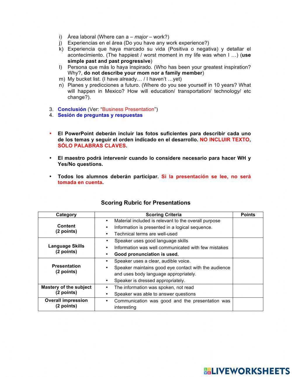 Final Presentations Guidelines English B1-I