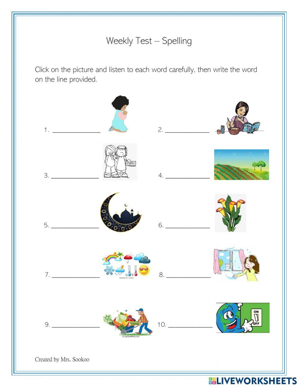 Spelling Test 7th May