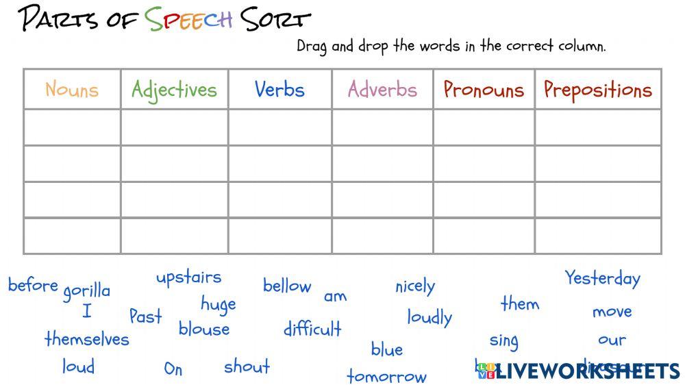 Parts of Speech Sort