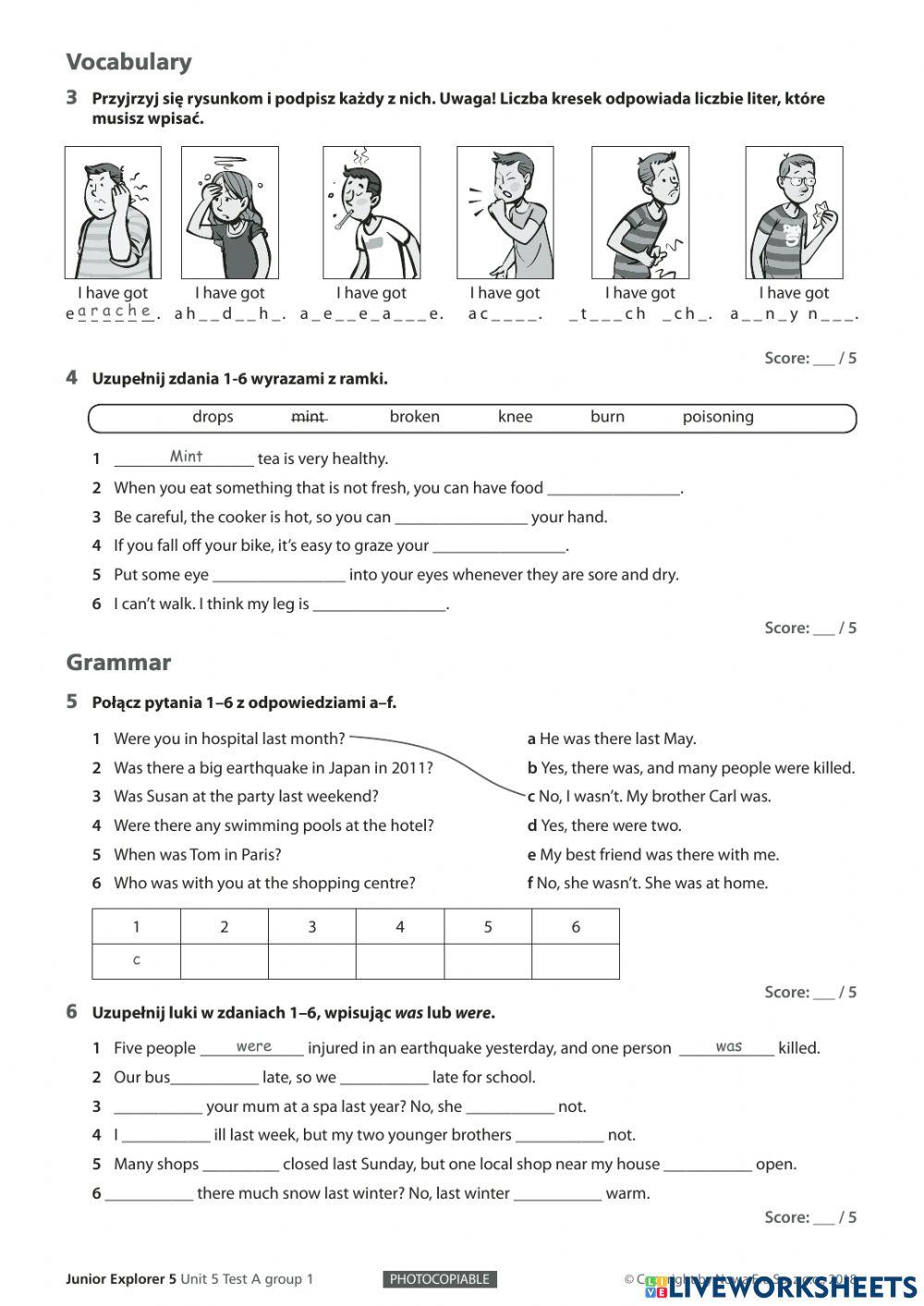 Junior explorer 5 unit 5 test