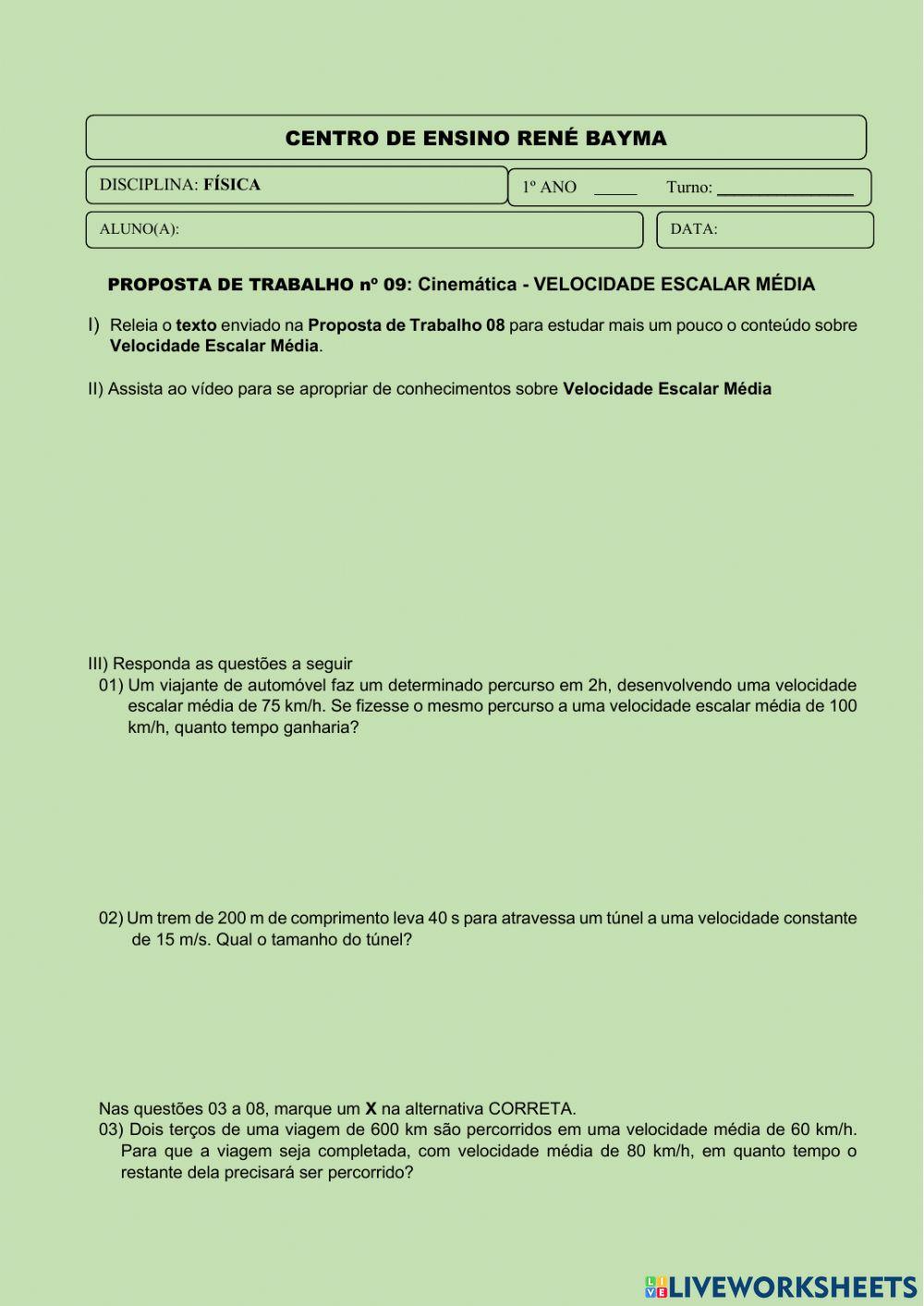 Velocidade esca… | Free Interactive Worksheets | 979717, image size:1000x1413