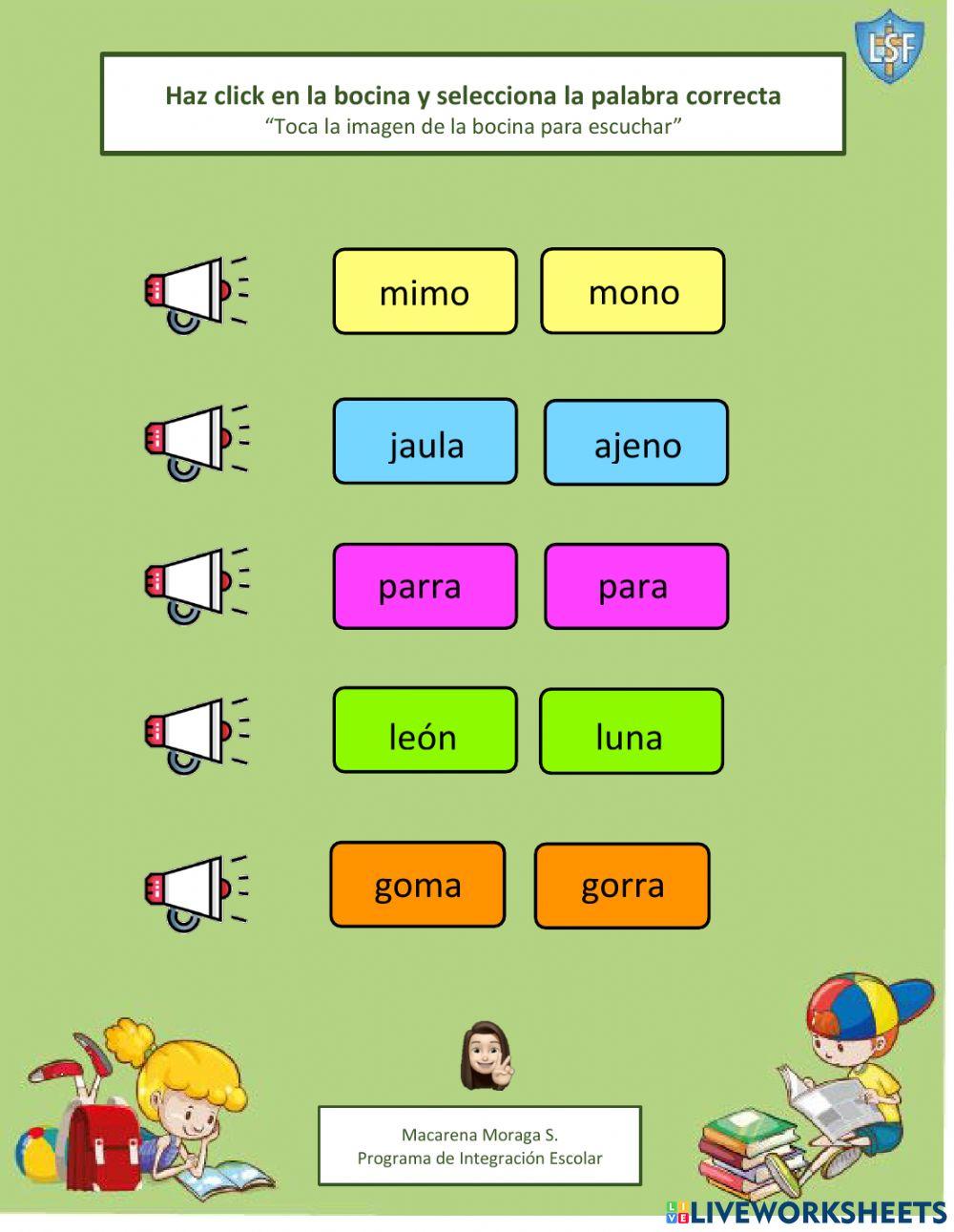 Lectura palabras 2 sílabas 1º ABC