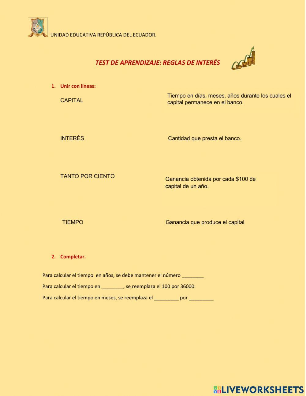 Test de Matemática: Reglas de Interés