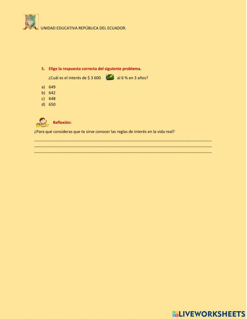 Test de Matemática: Reglas de Interés