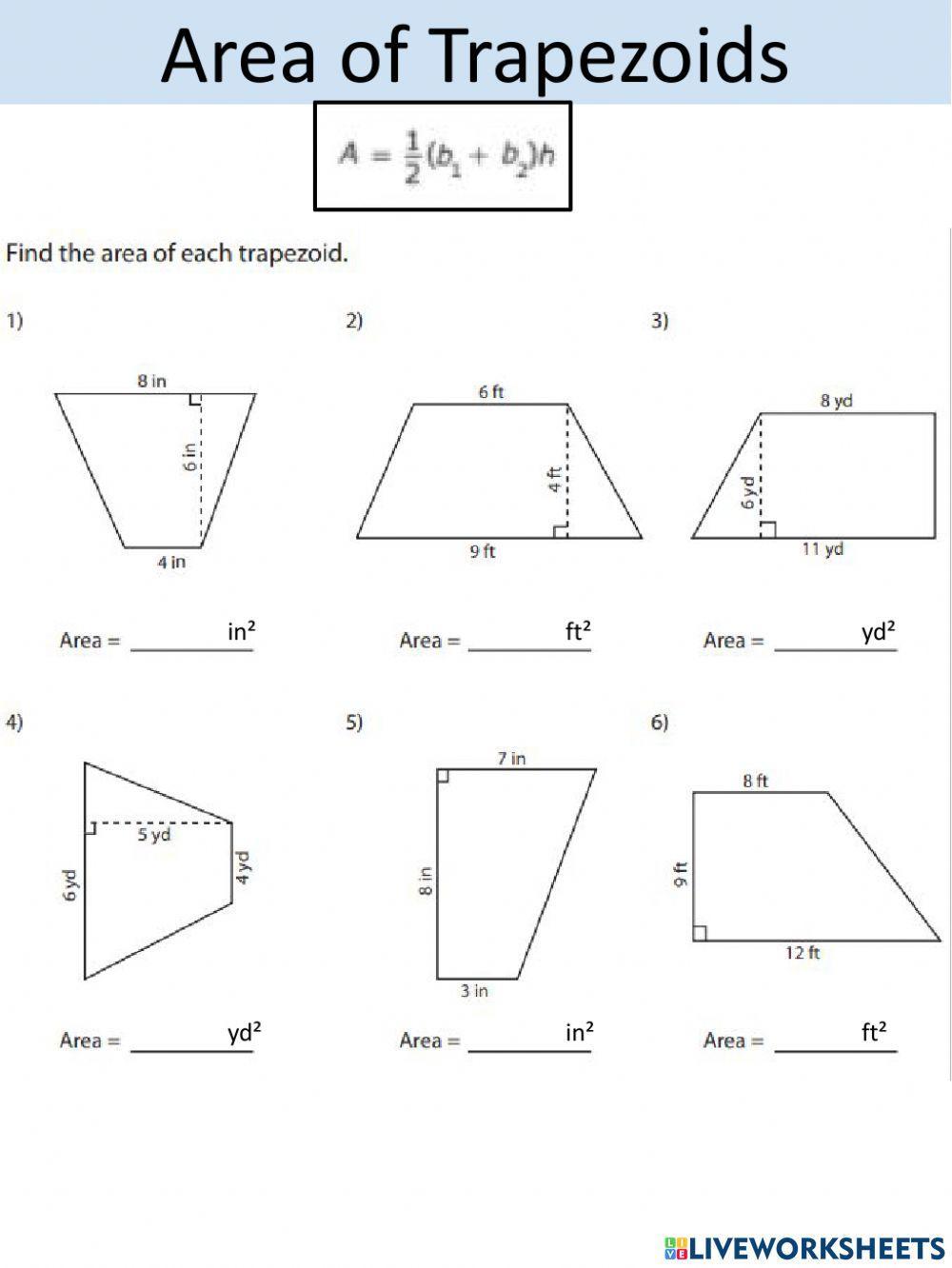 Area of Trapezoids worksheet | Live Worksheets Area of Trapezoids worksheet | Live Worksheets