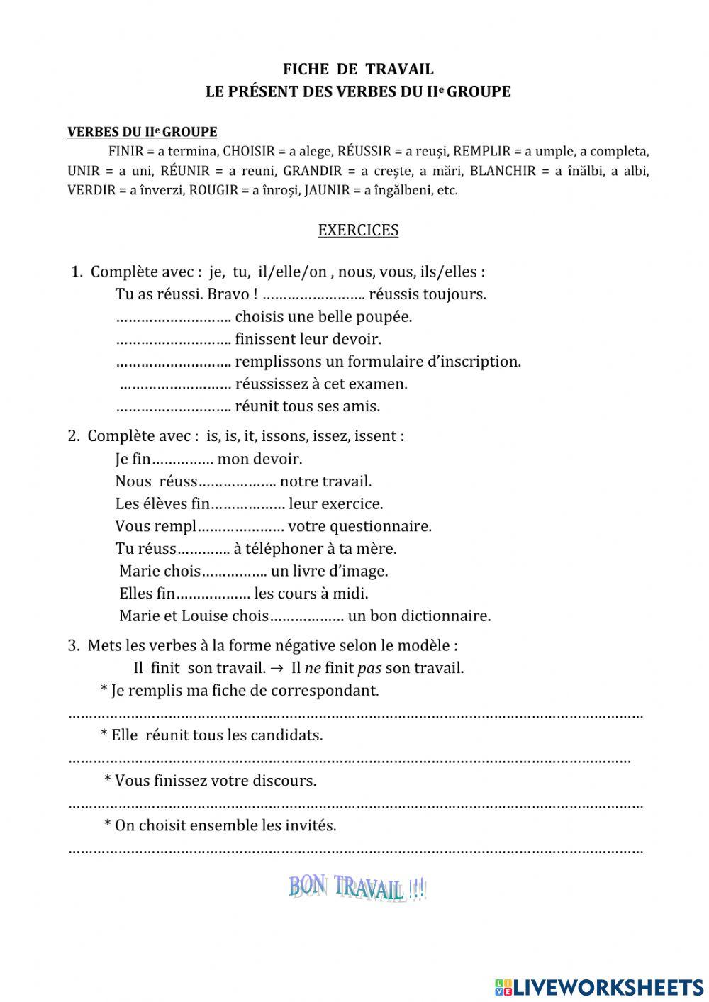 Les verbes du IIe groupe au présent