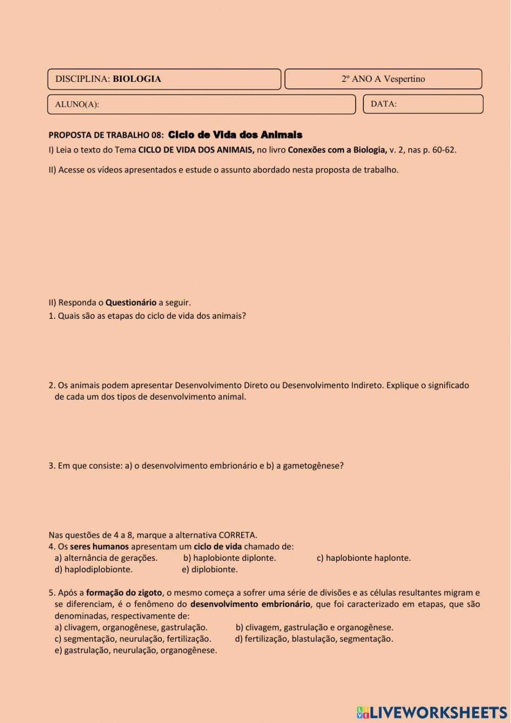 Ciclo de Vida dos Animais