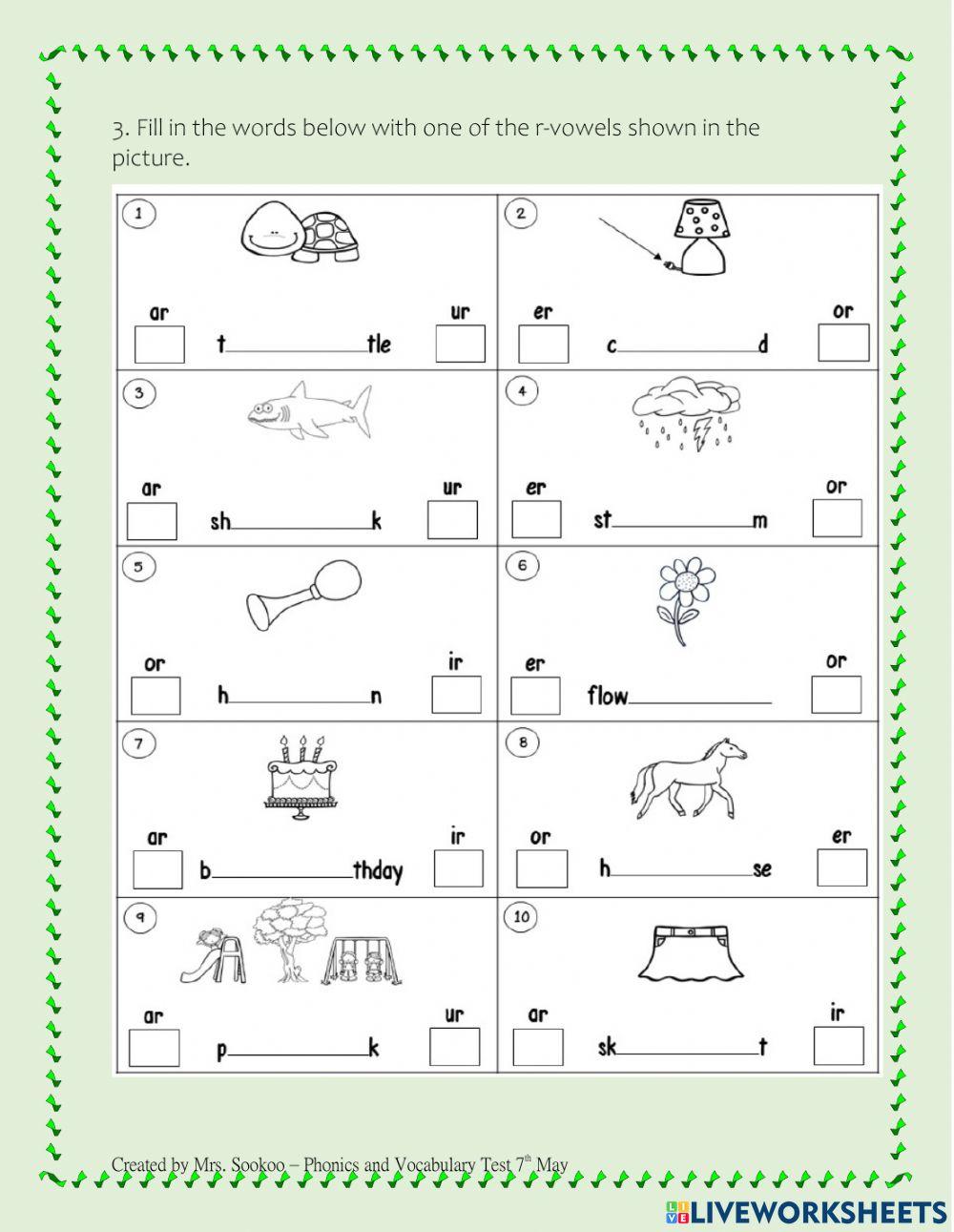 Phonics and Vocabulary May 7th Test