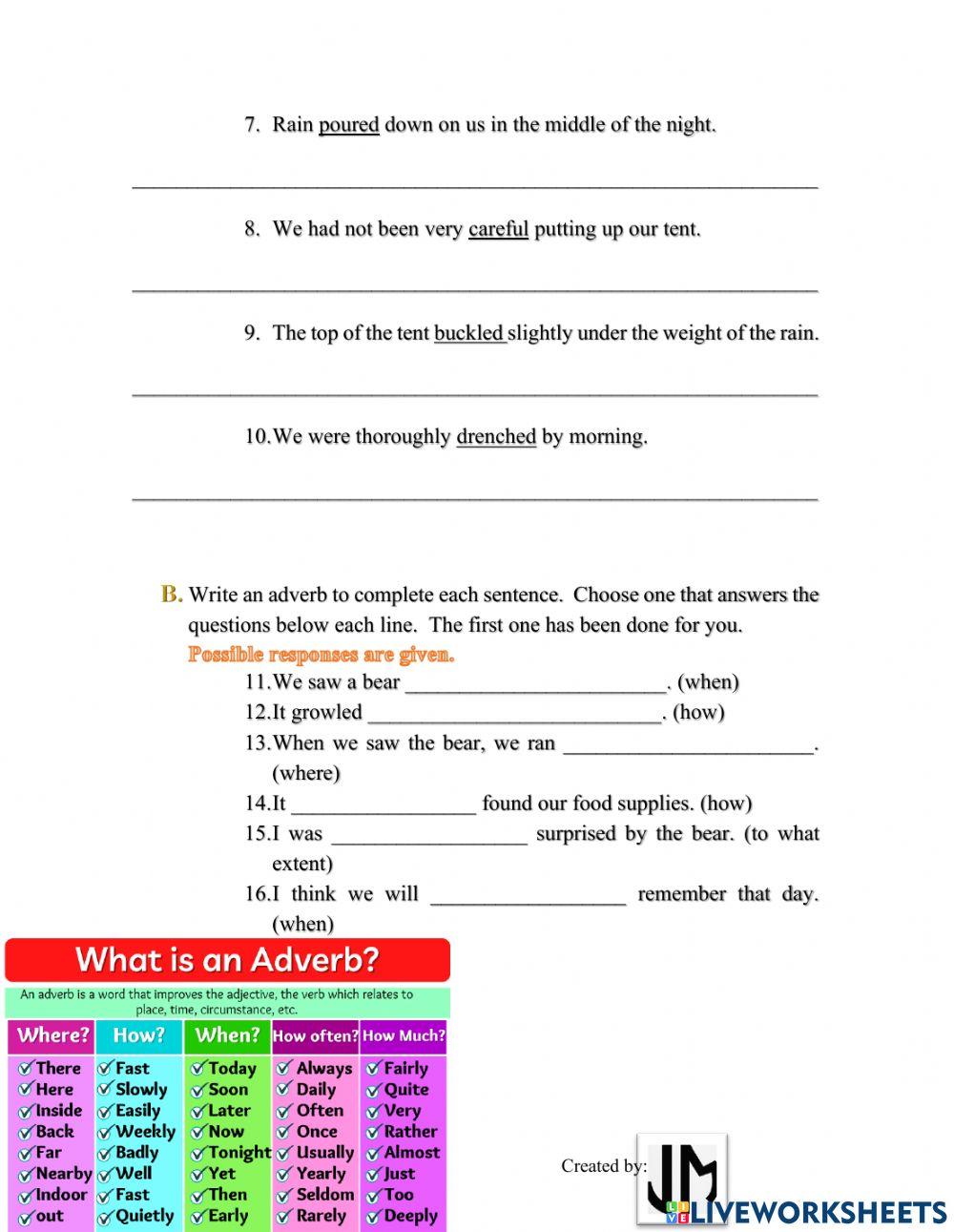 Adverbs Worksheet