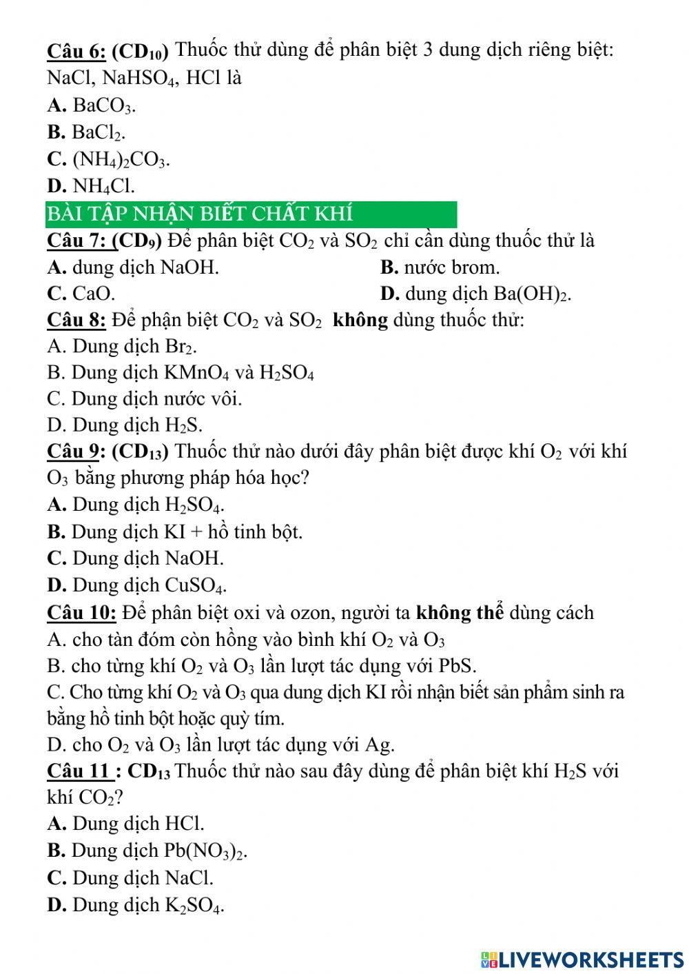 Trắc nghiệm nhận biết