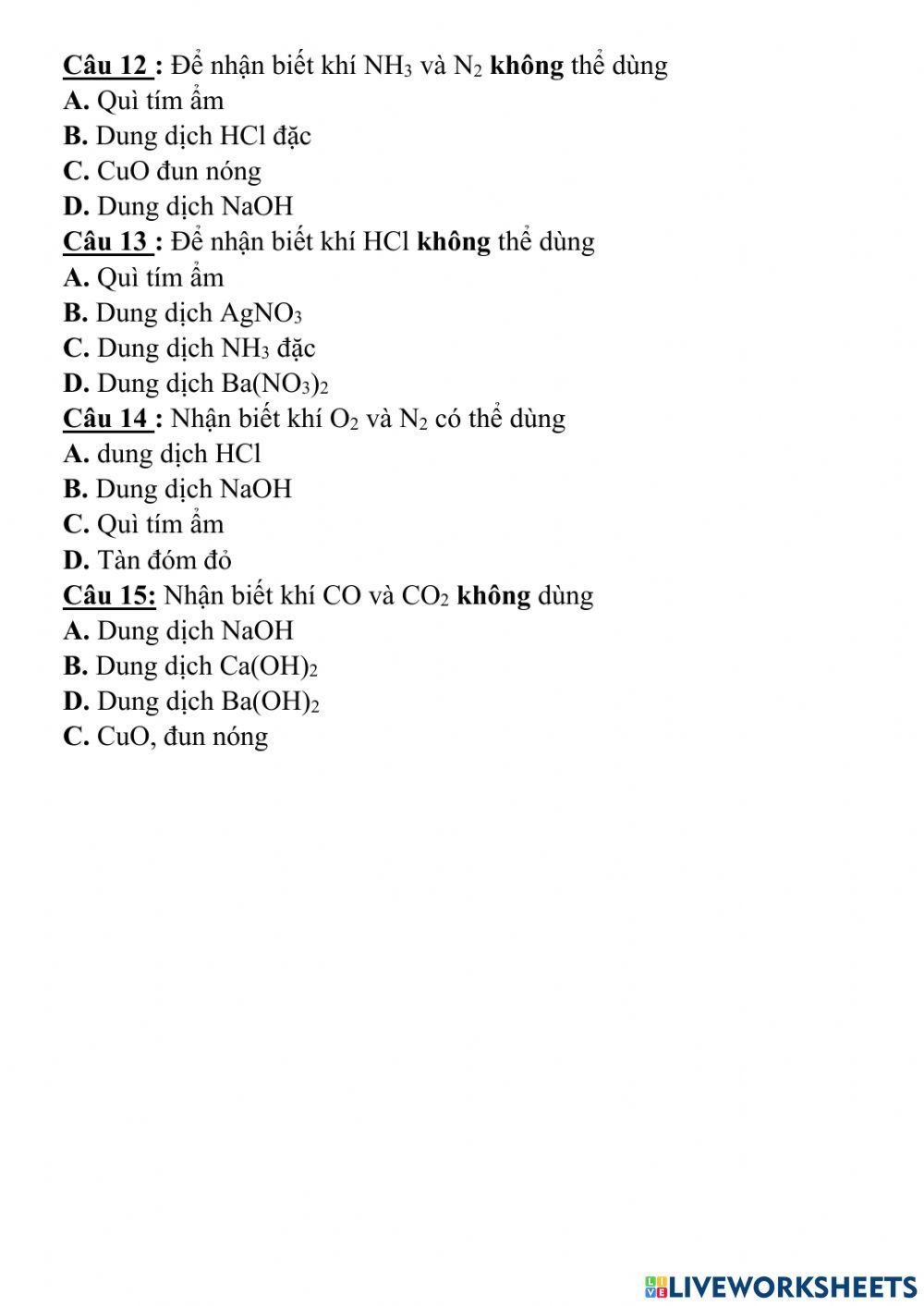 Trắc nghiệm nhận biết
